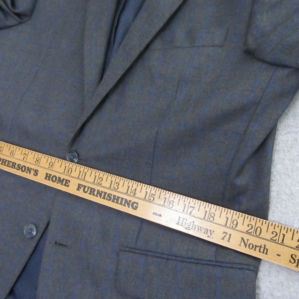 Alan Flusser Sport Coat 40R Gray Blue Windowpane Double Vent‎ Modern